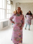 Pastel Printed Silk Chiffon Maxi Dress, Pastel Printed Tunic s/Sage leggings